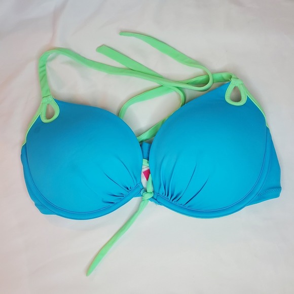 Victoria's Secret Other - VICTORIA'S SECRET Turquoise Padded Underwire Bikini Halter Tie Top Size 36c